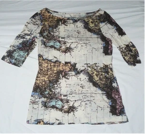 Map Globe print half-sleeve Top Shirt, Fictitious Map, not accurate, sz S, GUC - Picture 1 of 1