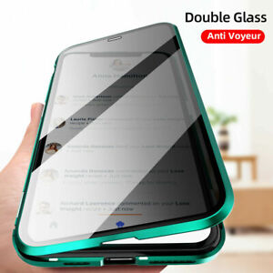 For iPhone 14 13 12 11 Pro Max XR 8+ Anti Peep Magnetic Case Double Glass Cover
