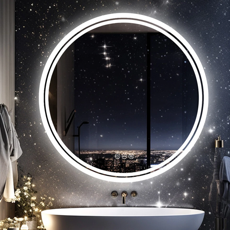 LUVODI LED Wall Mirror Round Touch Switch Anti-Fog Makeup Decor Bathroom Vanity Mirror