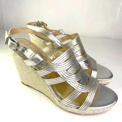 Sandalias de cuña alpargata Antonio Melani Dayn tacón plateado metálico 51/2 M Foto 1 de 4