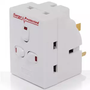 3 Way Switched Socket Surge Protected Plug Adaptor UK Mains 13A Fused - Picture 1 of 4