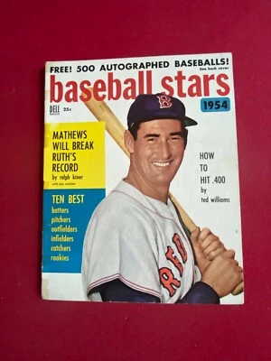 1954, Ted Williams, revista "Estrellas del béisbol" (sin etiqueta) escasa (Medias Rojas de Boston) Foto 1 de 3