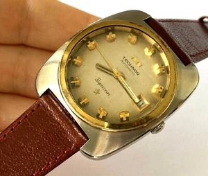 Technos Automatic Supercron 2782 17j Swiss 3397A Burgundy Band Men's Watch Runs - Picture 1 of 12