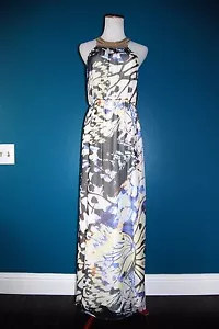 CHARLIE JADE NWT 100% SILK SLIT SKIRT ON HEM,BEADED BIBB TOP SIZE XS - Picture 1 of 4