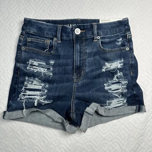 American Eagle Women’s Next Level Curvy High-Wasted Denim Short Dark Indigo Sz 6 - Picture 1 of 9