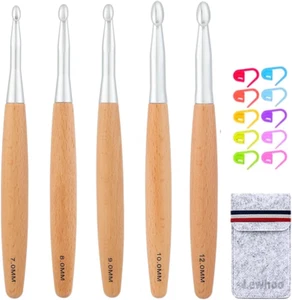 Big Crochet Hooks Set with Beech Wood Handle, Large Crochet Hooks for Chunky Yar - Picture 1 of 12