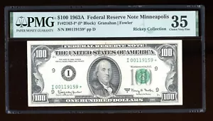 DBR 1963-A $100 FRN Minneapolis STAR Fr. 2163-I* PMG 35 Serial I00119159* - Picture 1 of 2