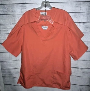 Lot (2) Natural Uniforms Unisex Scrub Top Orange Pockets V Neck Short Sleeve XS - Picture 1 of 5