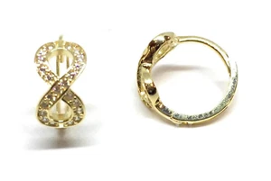 ADIRFINE 14K Solid Gold Infinity Pave CZ Huggie Hoop Earrings - Picture 1 of 4