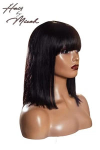 Straight 100% Human Hair Bob Wig for Women Bob Wig w/ Bangs, 10โ FREE KIT ๐๐ - Picture 1 of 12