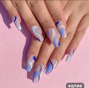 24pcs M Square 2Tone Blue Pink Color Fake Nail False Nails Press On Nails Glue - Foto 1 di 8