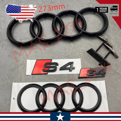 4Pcs Black S4 273mm Front Ring 192mm Rear Ring Grille Emblem Rear Trunk Badge - Image 1 of 4
