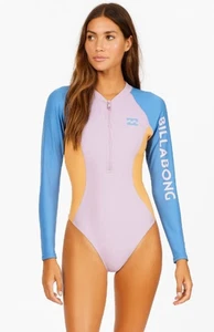 Billabong Women Large Beach Babe Surfsuit Front Zip Swimsuit Rash Guard UPF 50+ - Picture 1 of 8