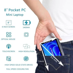 EU Plug 2 In 1 Laptop 8in HD Touchscreen Tablet Portable Small Pocket Comput NEW - Afbeelding 1 van 12