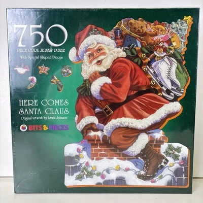 Bits & Pieces Here Comes Santa Cork Jigsaw Puzzle 750 Shaped Pieces Sealed 1998 - Image 1 of 4