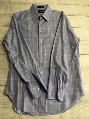 Black Saks Fifth Avenue Dress Shirt Mens 16.5 34/35 Blue Plaid Slim Fit - Image 1 of 4