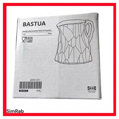 宜家 Pitcher Bastua Marimekko 出品,透明玻璃,51 盎司,6 英寸手工制作,全新 — 第 1/3 张图片