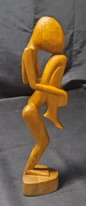 Abstrakte Holzskulptur männlich weiblich Figur Statue Volkskunst Yoga denkender Mann - Bild 1 von 7