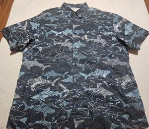 Columbia PFG All Over Shark Print Fishing Shirt Men’s L Blue Button Up Vented - Picture 1 of 15