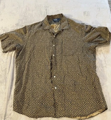 Polo Ralph Lauren Bonnard Silk Linen Shirt Gold Black Geometric Button Up XL - Image 1 of 4
