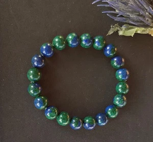 SCHMUCK-STCK ARMBAND Azurit Malachit Poliert grün blau HEILSTEIN Kugeln - Bild 1 von 2