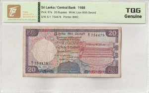 1988 Sri Lanka 20 Rupees Pick#97a  TQG  Genuine - Picture 1 of 2
