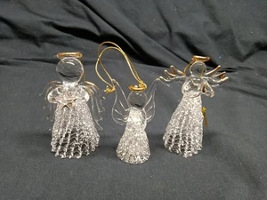 Juego De Colección De 3 Ángeles De Vidrio Hilado Adorno De Navidad Oro Halo Y Detalle  - Imagen 1 de 10