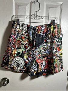 Ed Hardy Shorts Mens Medium Colorful Drawstring Mesh - Picture 1 of 9