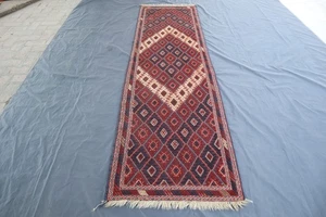3x9 ft Soft Pile Faded Afghan Handmade Runner Rug, Red Beige Tribal Hallway Rug - Picture 1 of 16