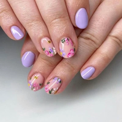 Colorful Flower Fake Nail Glossy Press on Nail False Nail Tips Artificial Nail - Image 1 of 4