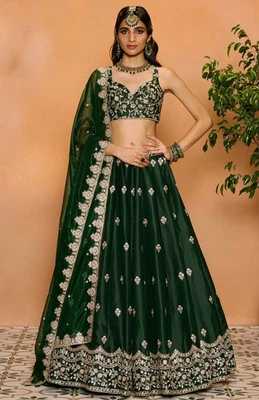 Dark Green Embroidered Lehenga Xs - Image 1 of 4