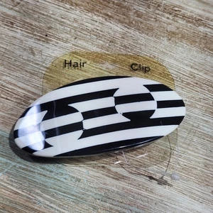 Vintage 80er Haarspange Spange Haarspange schwarz weiß geometrisch New Wave Kunststoff oval - Bild 1 von 4