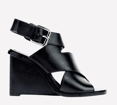 ALEXANDER WANG ‘Elisa’ Black Leather Criss Cross Strap Wedge Sandals $895 EU39.5 - image 1 of 4