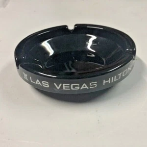 Vintage Las Vegas Hilton Hotel Black Glass Round Ashtray - Picture 1 of 5