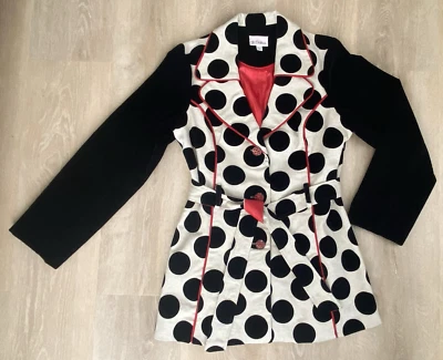 3 Sisters Crush Velvet Jacket Coat Tan/Black Polka Dots Red Lining MEDIUM LARGE - Image 1 of 4