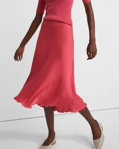 NWT Theory Women's Watermelon coral Ruffled Slip Skirt in Stretch Silk 4 $355 - Picture 1 of 11