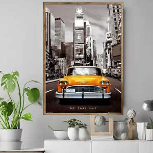 NEW YORK YELLOW TAXI Home Wall Art Print Great Gift POSTER / CANVAS - Picture 1 of 3