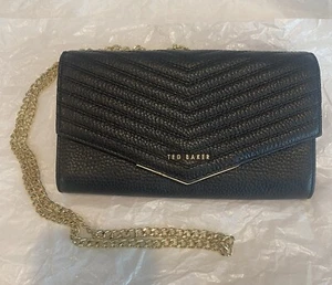 Ted Baker LAIINEY Quilted Leather Envelope Wallet w/Chain- Jet Black- NWOT NICE! - Picture 1 of 4