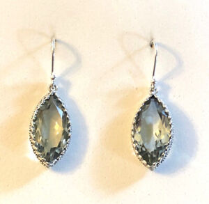 Sterling Silver Earrings Prasiolite Marquise BIG JTV Rhodium 925 1.5" 5g #3087