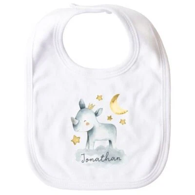 SPECIALME personalisiertes Baby Lätzchen Name Tier-Motive Nashorn Löwe Elefant Watercolor