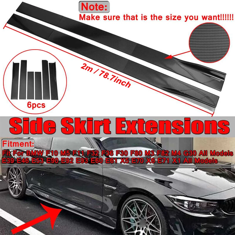 Extensión de faldón lateral de fibra de carbono de 78,7" labio inferior para BMW serie 3 F10 F30 F80 Foto 1 de 4