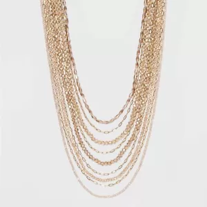NWT 9 Row Layered Glass Peach Gold Color Necklace Chain Jewelry Long NEW NOS - Picture 1 of 3