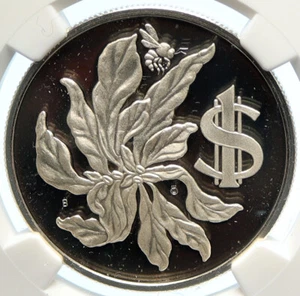 1977 CAYMAN ISLANDS UK Elizabeth II Flower Proof Silver Dollar Coin NGC i99678 - Picture 1 of 5