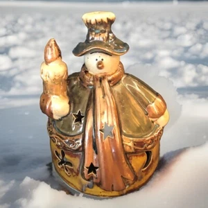 Votivkerzenhalter Weihnachten Keramik rustikal Schneemann Volkskunst - Bild 1 von 5