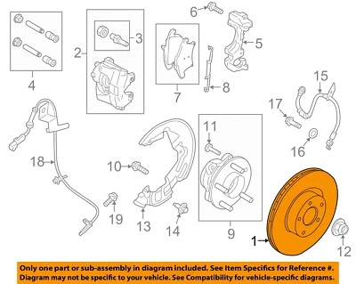 Componentes de freno de suspensión delantera Ford OEM 13-20 Fusion - Rotor derecho KS7Z1125A Foto 1 de 2