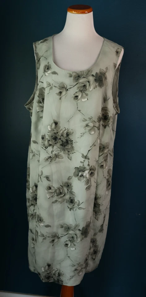 Vintage 90's Green Floral Sleeveless Mini Sheer Sage Green Dress Cottagecore 24 - Image 1 of 4