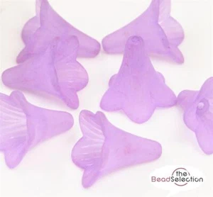 20 Flower Beads Frosted Lucite Acrylic Lily Trumpet 22mm Lilac Purple LUC57 - Picture 1 of 3