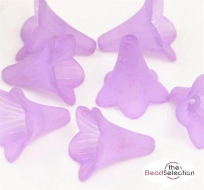 20 Flower Beads Frosted Lucite Acrylic Lily Trumpet 22mm Lilac Purple LUC57 - Image 1 of 3
