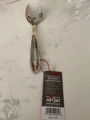 "Cuchara ranurada de acero inoxidable para cocinar y servir todo revestido, 9,5"" plateada nueva con etiquetas" Foto 1 de 4
