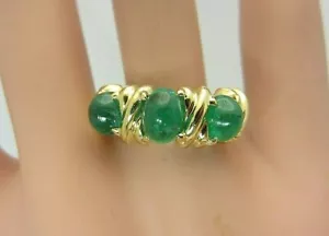 18k Amarillo Oro Y 3 Cabujón Esmeralda Anillo 3.00 Quilates Italia X O Diseño - Imagen 1 de 9